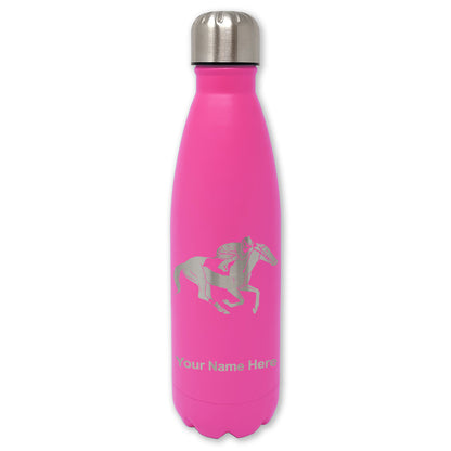 LaserGram Double Wall Water Bottle, Horse Racing, Personalized Engraving Included