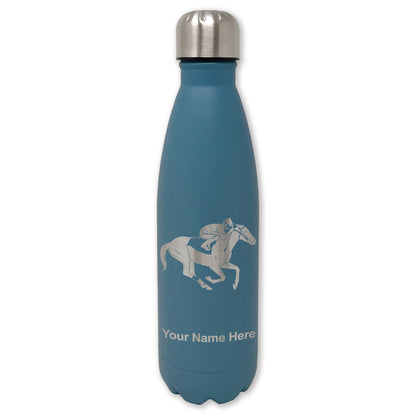 LaserGram Double Wall Water Bottle, Horse Racing, Personalized Engraving Included