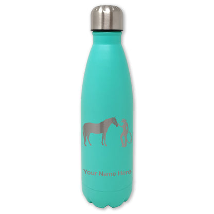LaserGram Double Wall Water Bottle, Horse and Cowgirl, Personalized Engraving Included