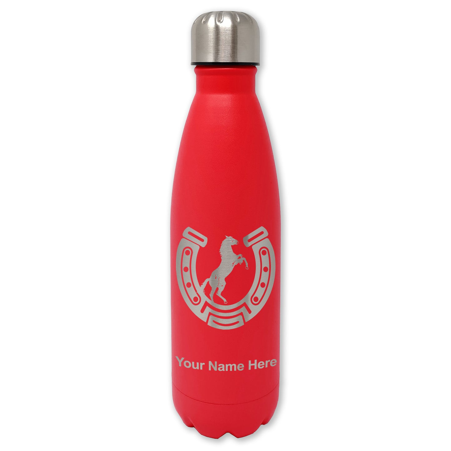 LaserGram Double Wall Water Bottle, Horseshoe with Horse, Personalized Engraving Included