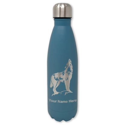LaserGram Double Wall Water Bottle, Howling Wolf, Personalized Engraving Included