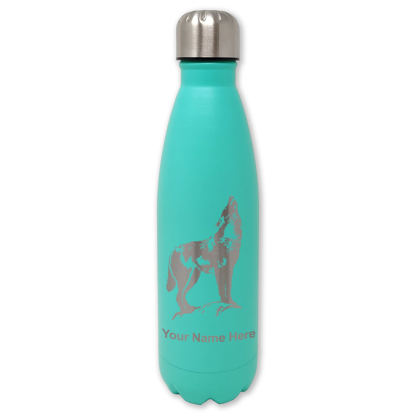 LaserGram Double Wall Water Bottle, Howling Wolf, Personalized Engraving Included