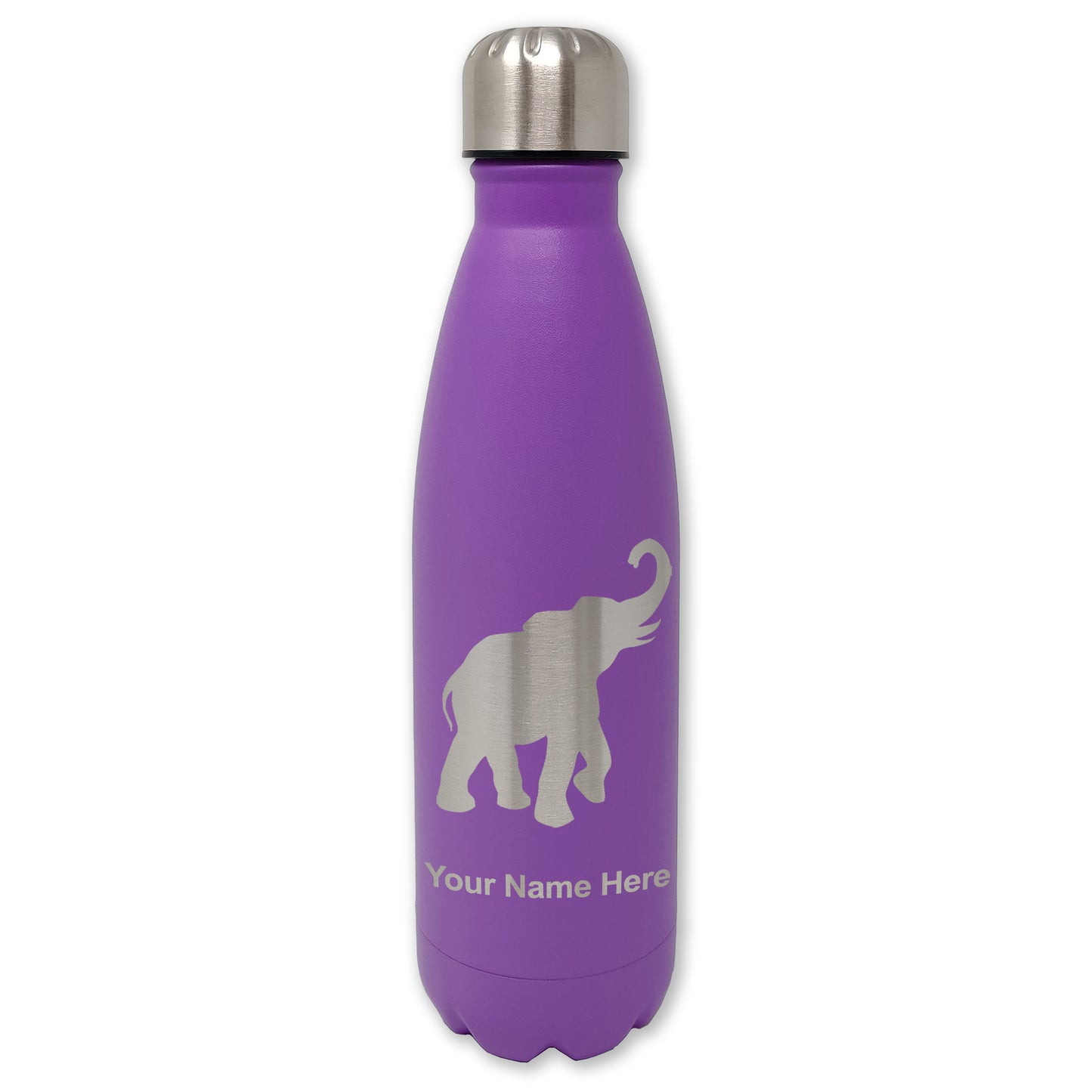 LaserGram Double Wall Water Bottle, Indian Elephant, Personalized Engraving Included