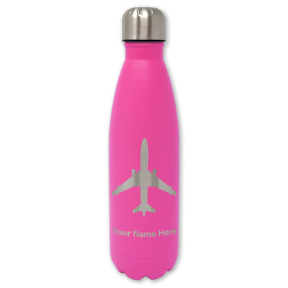 LaserGram Double Wall Water Bottle, Jet Airplane, Personalized Engraving Included