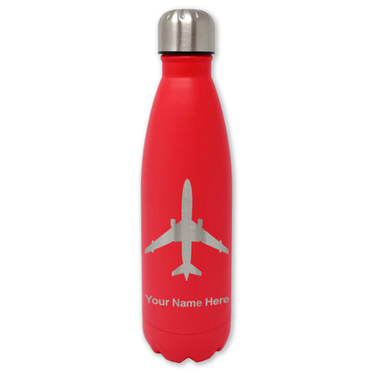 LaserGram Double Wall Water Bottle, Jet Airplane, Personalized Engraving Included