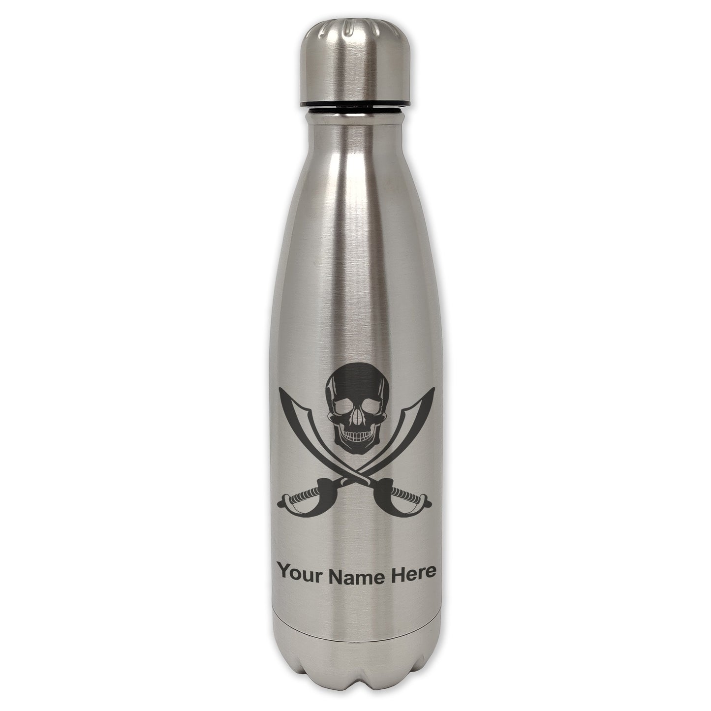 LaserGram Double Wall Water Bottle, Jolly Roger, Personalized Engraving Included