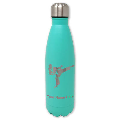 LaserGram Double Wall Water Bottle, Karate Woman, Personalized Engraving Included