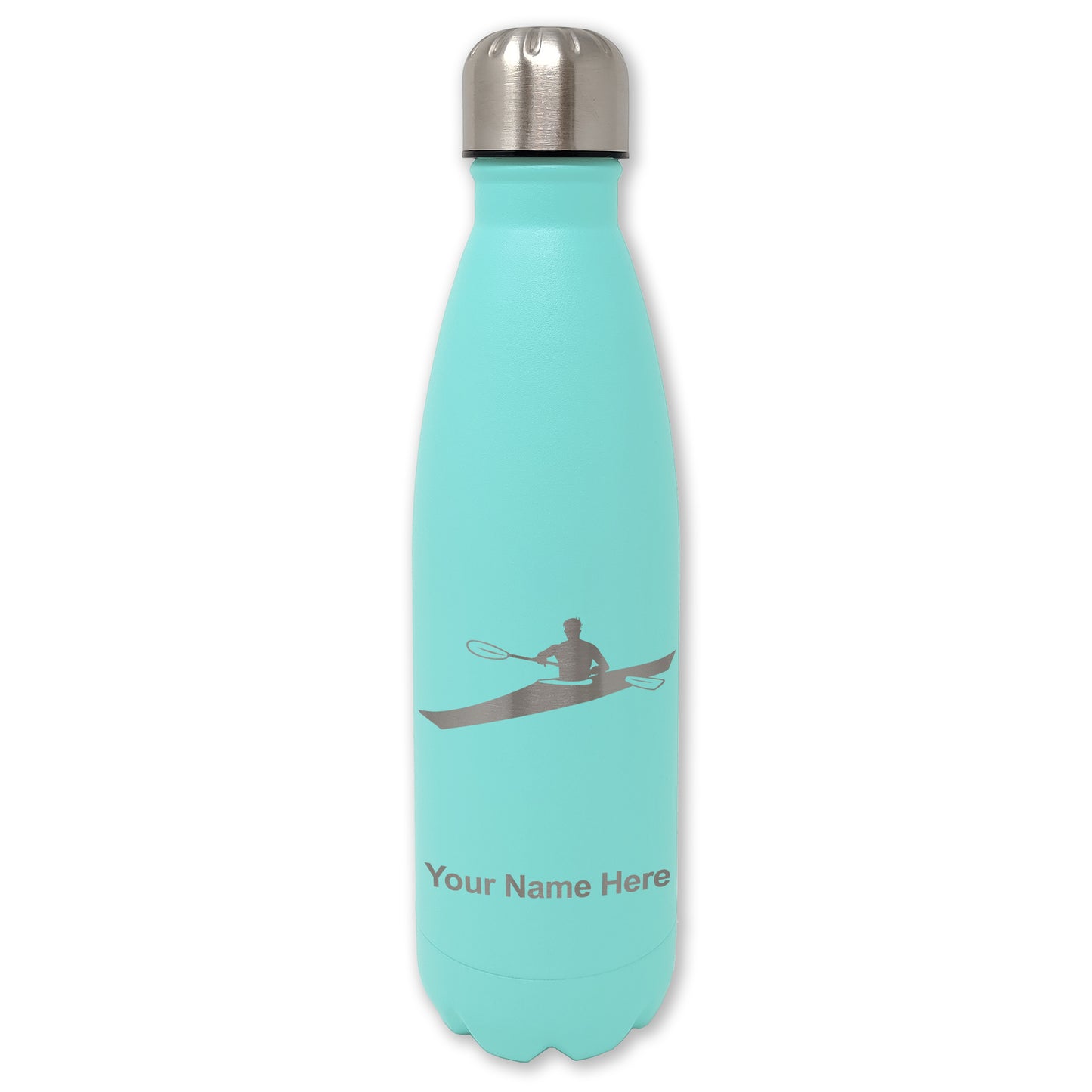LaserGram Double Wall Water Bottle, Kayak Man, Personalized Engraving Included