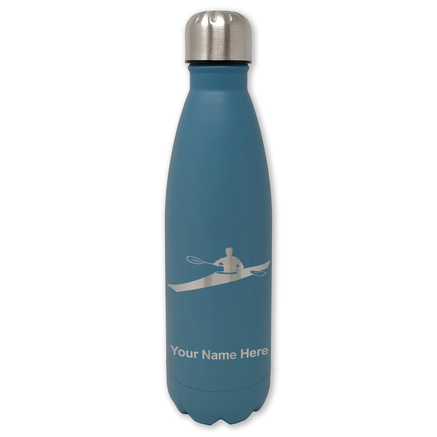 LaserGram Double Wall Water Bottle, Kayak Man, Personalized Engraving Included