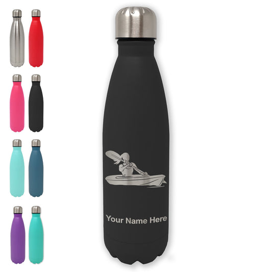 LaserGram Double Wall Water Bottle, Kayak Woman, Personalized Engraving Included