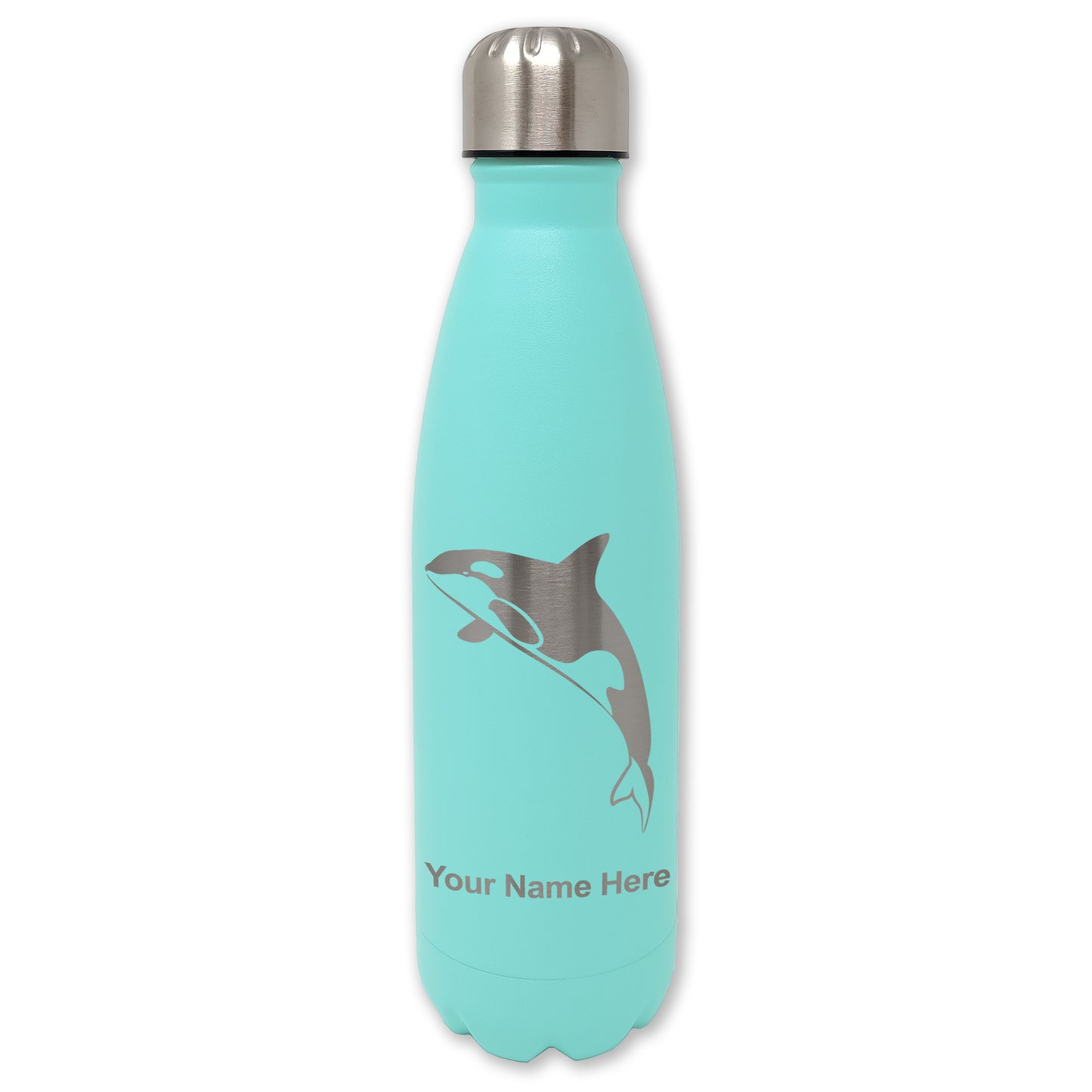 LaserGram Double Wall Water Bottle, Killer Whale, Personalized Engraving Included