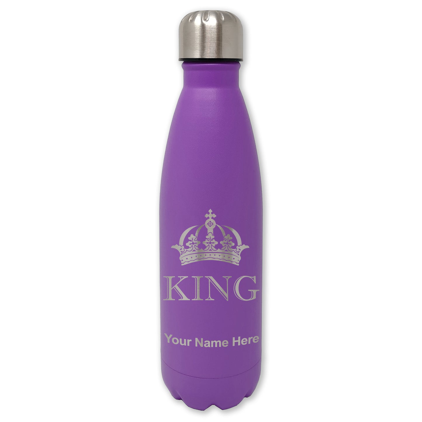 LaserGram Double Wall Water Bottle, King Crown, Personalized Engraving Included