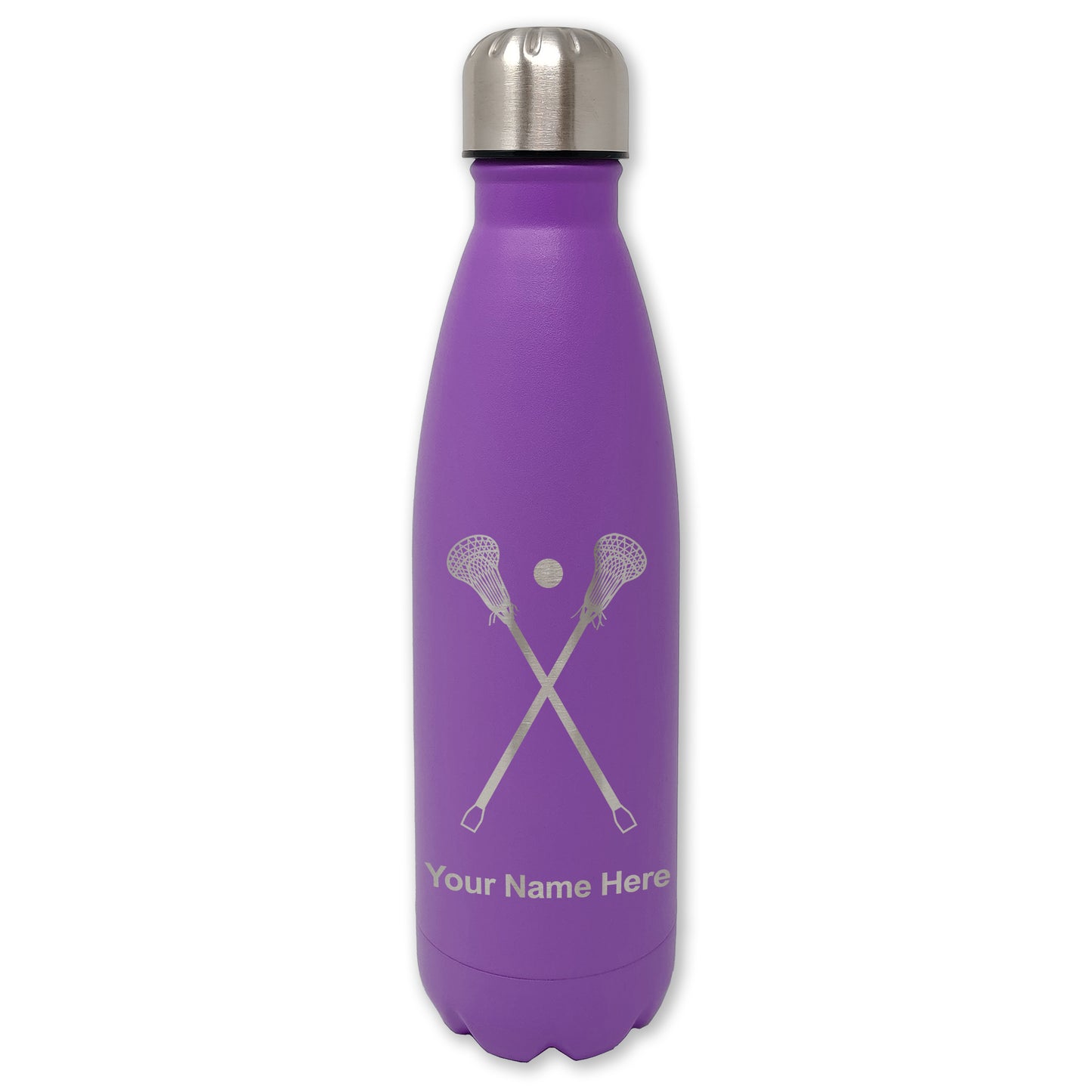 LaserGram Double Wall Water Bottle, Hockey Sticks, Personalized Engraving Included