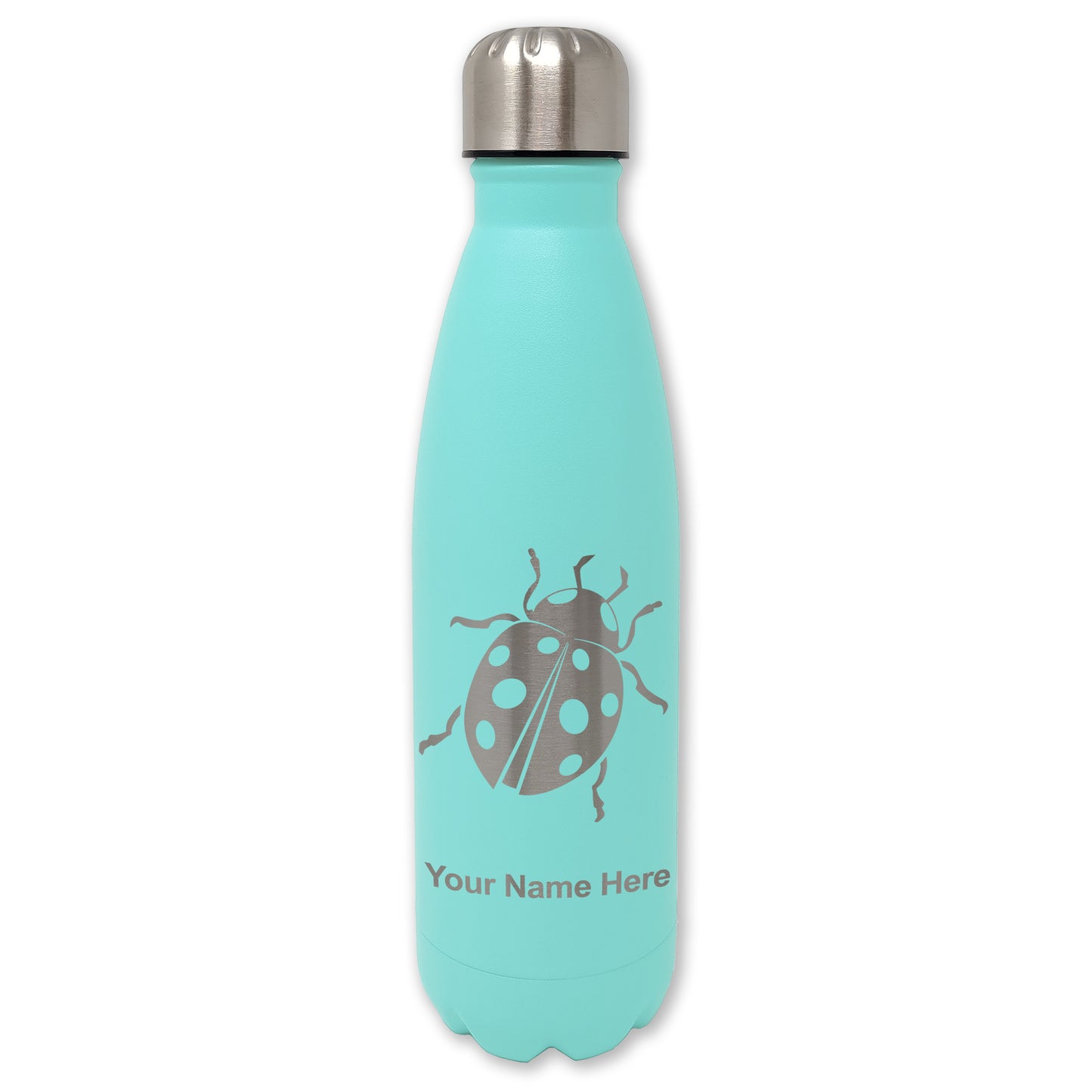 LaserGram Double Wall Water Bottle, Ladybug, Personalized Engraving Included