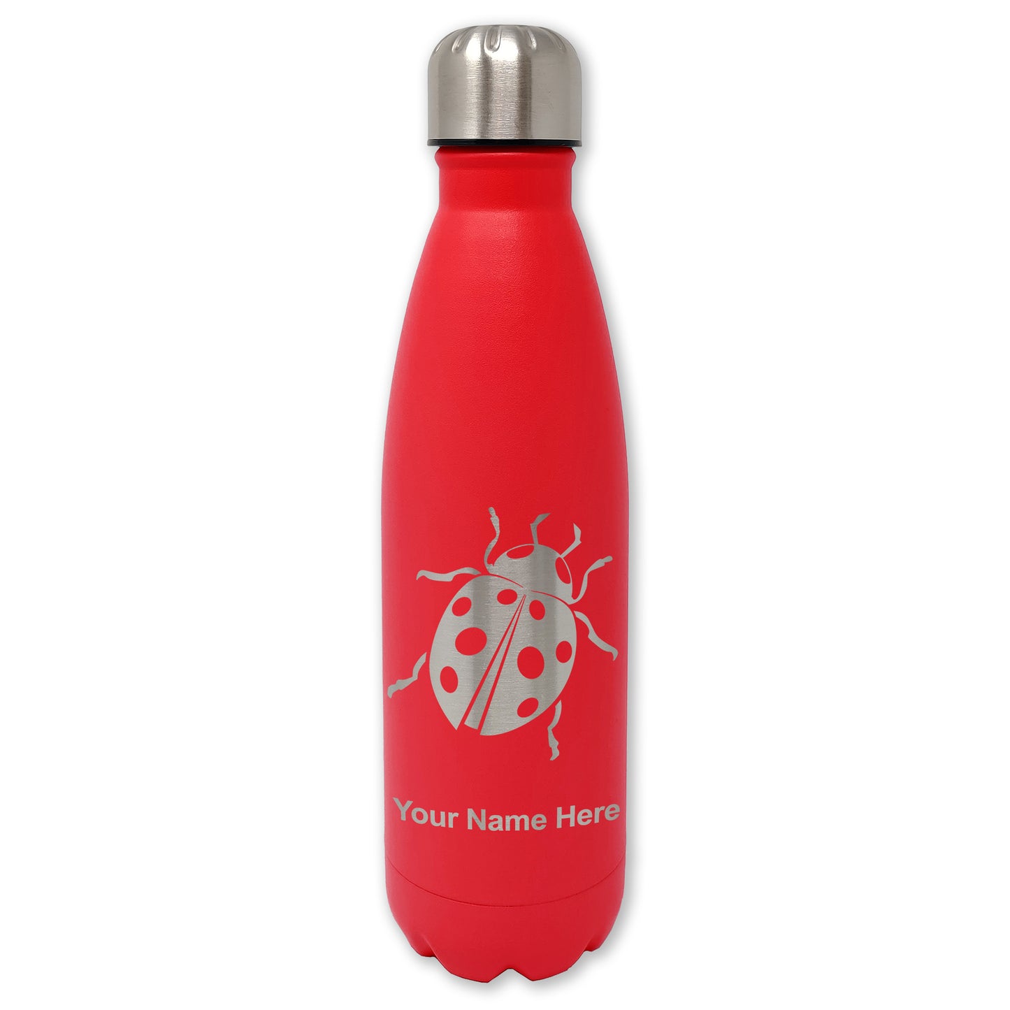 LaserGram Double Wall Water Bottle, Ladybug, Personalized Engraving Included