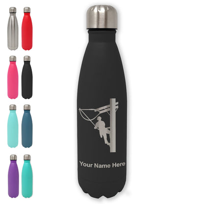LaserGram Double Wall Water Bottle, Lineman, Personalized Engraving Included