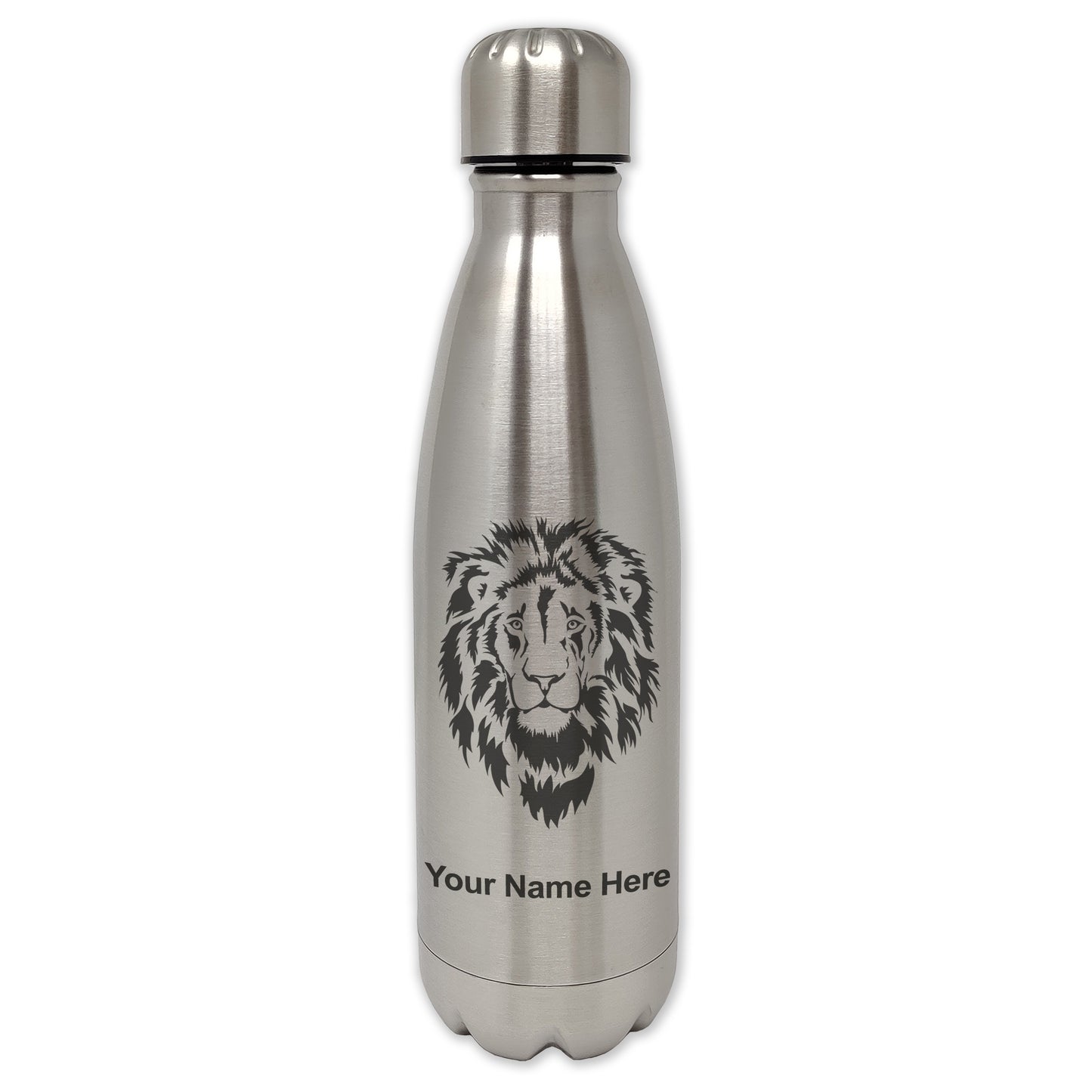 LaserGram Double Wall Water Bottle, Lion Head, Personalized Engraving Included
