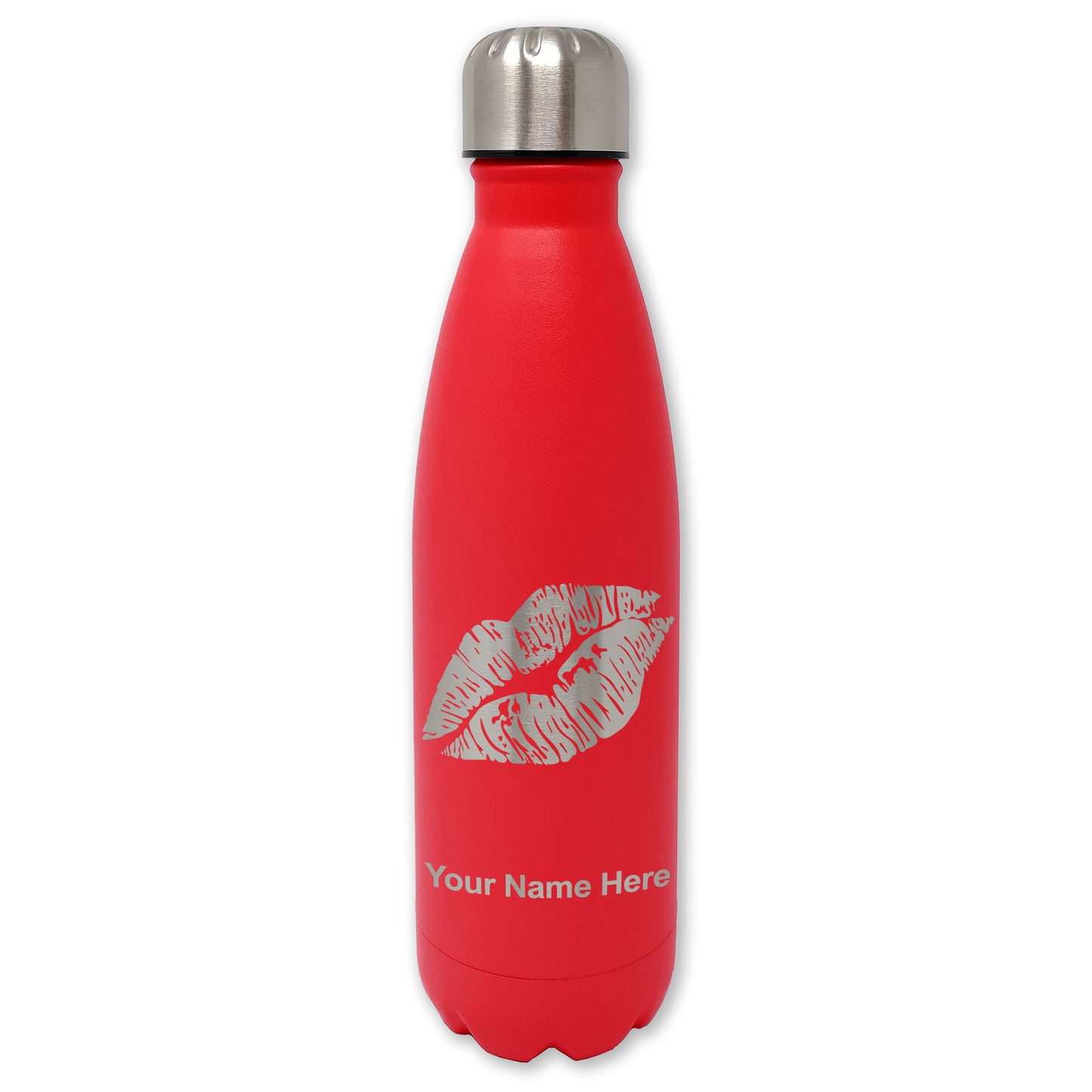 LaserGram Double Wall Water Bottle, Lipstick Kiss, Personalized Engraving Included