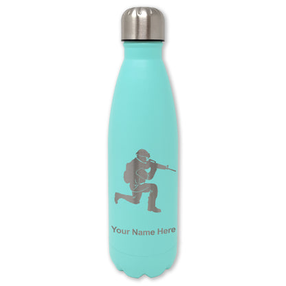 LaserGram Double Wall Water Bottle, Military Soldier, Personalized Engraving Included