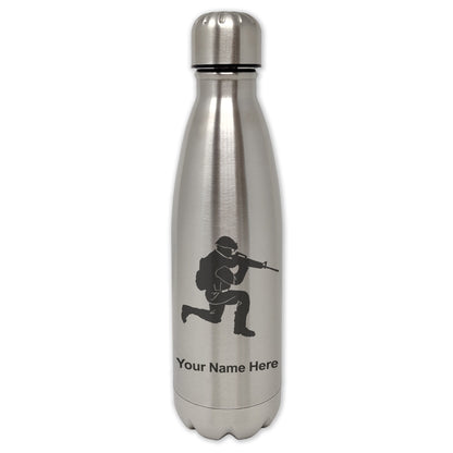 LaserGram Double Wall Water Bottle, Military Soldier, Personalized Engraving Included