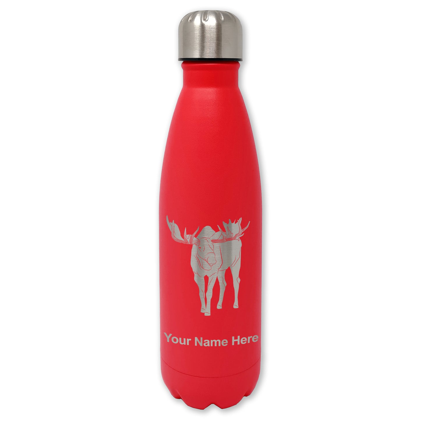 LaserGram Double Wall Water Bottle, Moose, Personalized Engraving Included