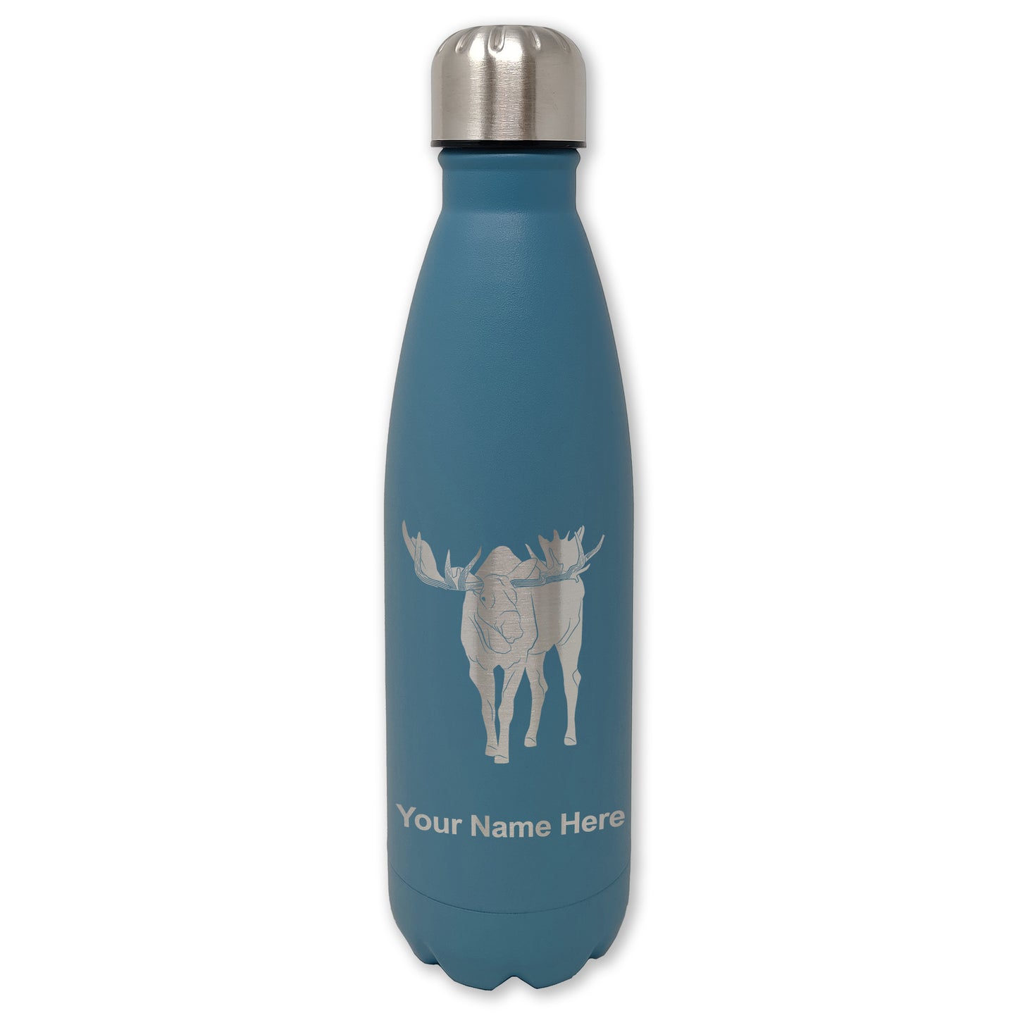 LaserGram Double Wall Water Bottle, Moose, Personalized Engraving Included