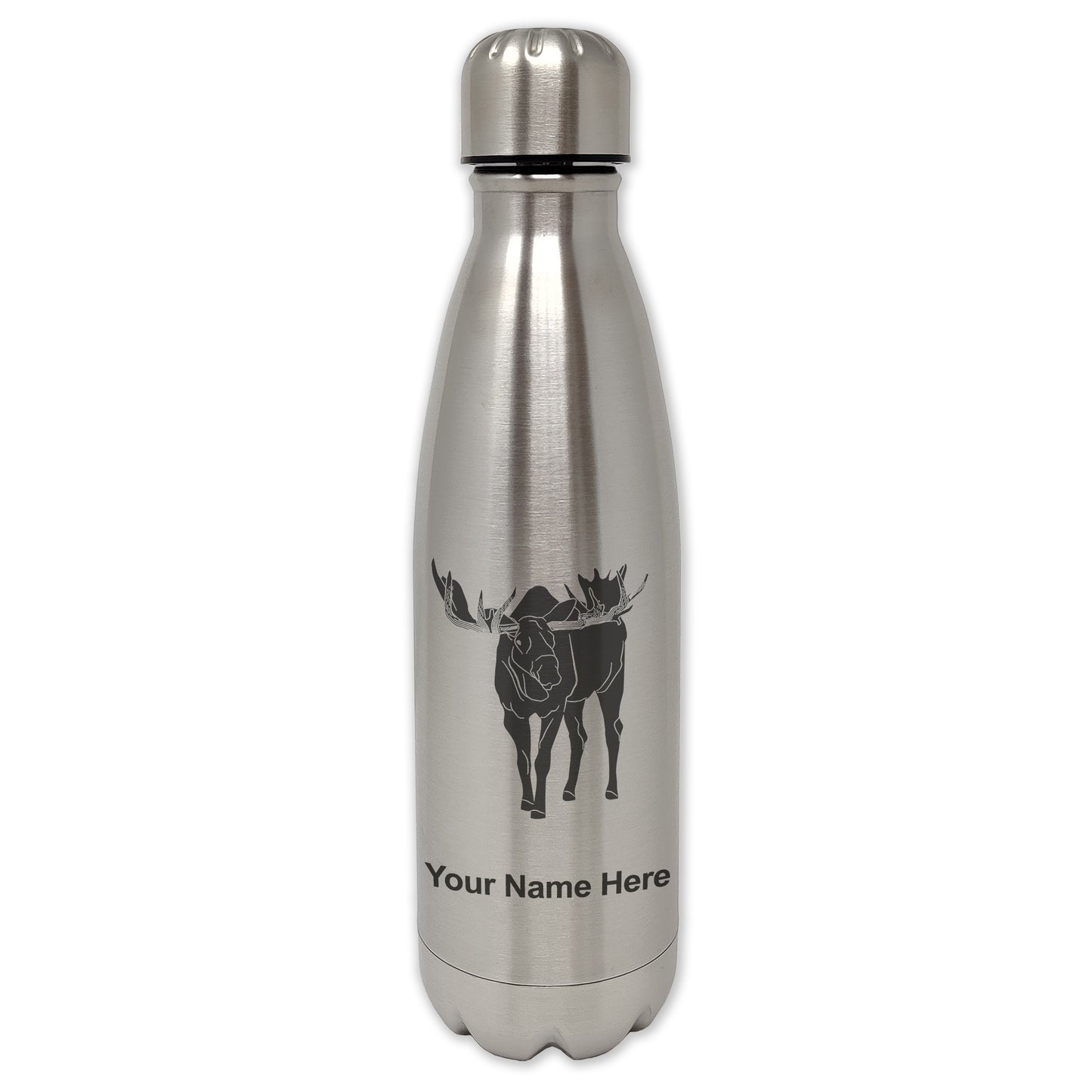 LaserGram Double Wall Water Bottle, Moose, Personalized Engraving Included