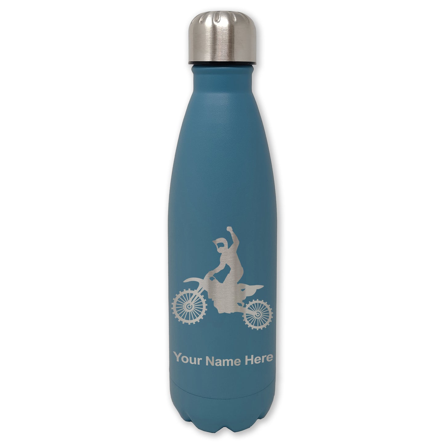LaserGram Double Wall Water Bottle, Motocross, Personalized Engraving Included