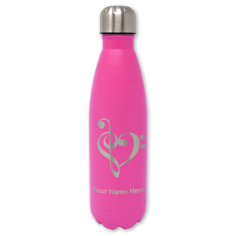 LaserGram Double Wall Water Bottle, Music Heart, Personalized Engraving Included