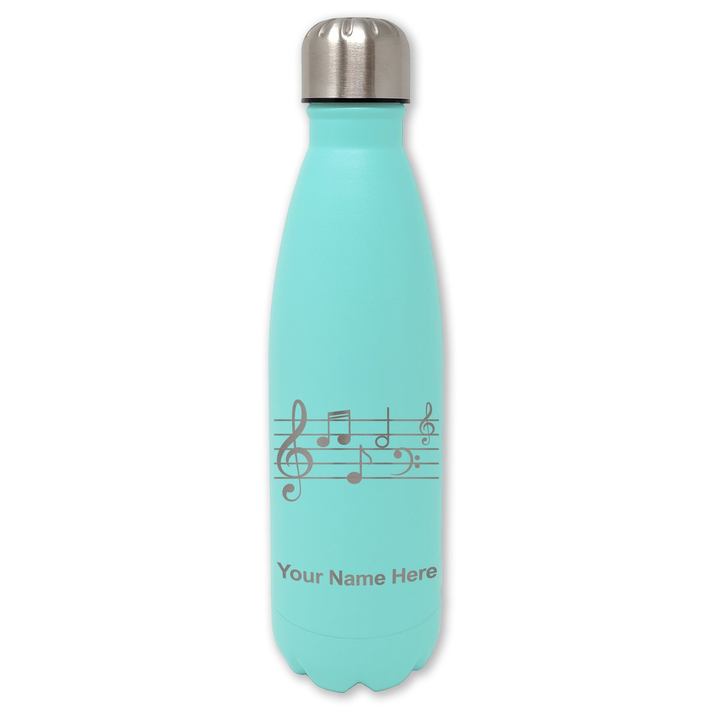 LaserGram Double Wall Water Bottle, Music Staff, Personalized Engraving Included