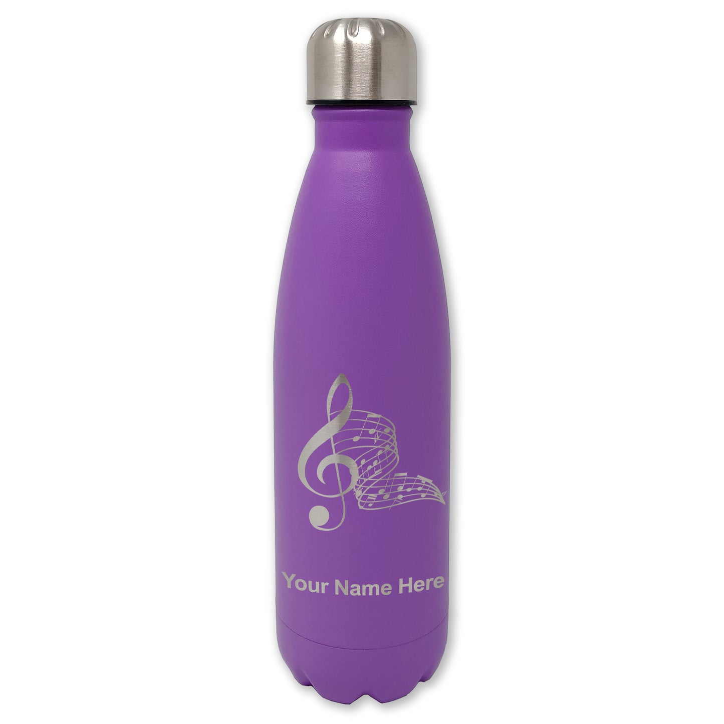 LaserGram Double Wall Water Bottle, Musical Notes, Personalized Engraving Included