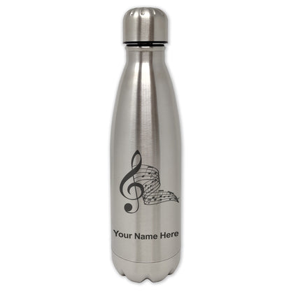 LaserGram Double Wall Water Bottle, Musical Notes, Personalized Engraving Included