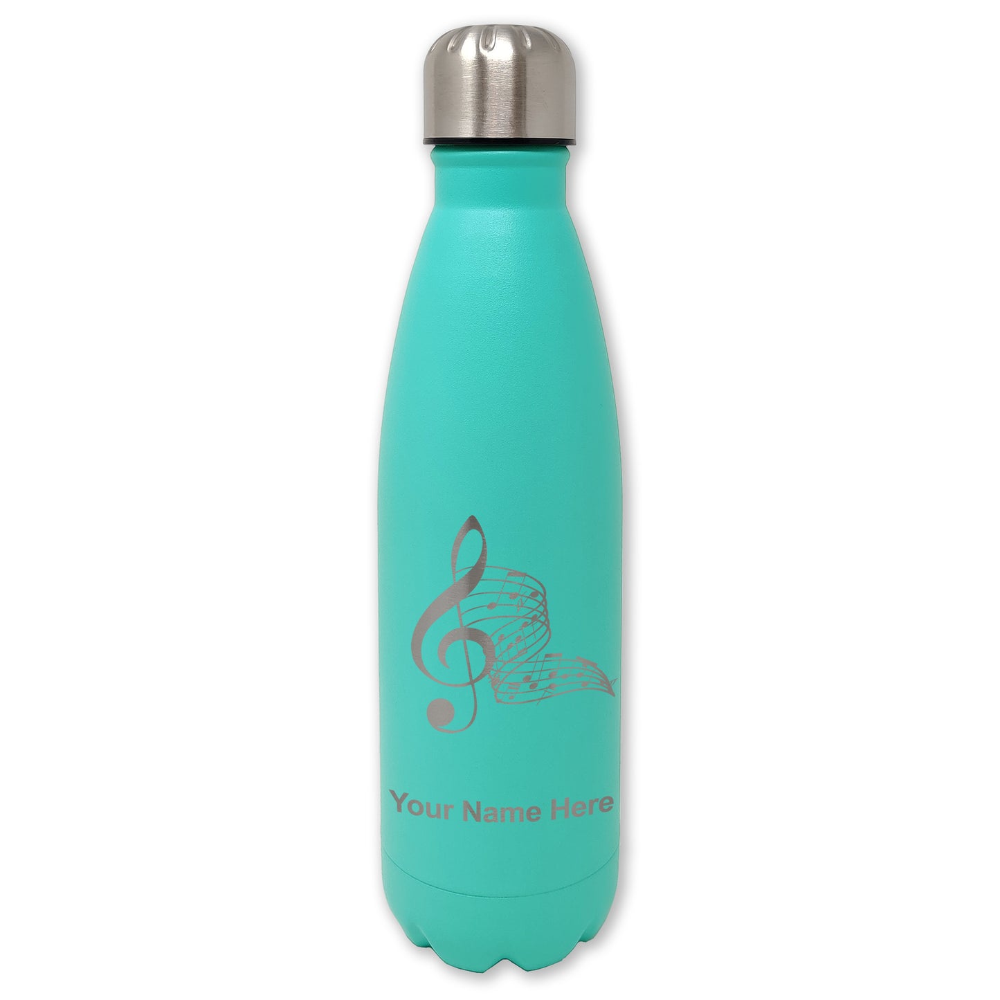 LaserGram Double Wall Water Bottle, Musical Notes, Personalized Engraving Included