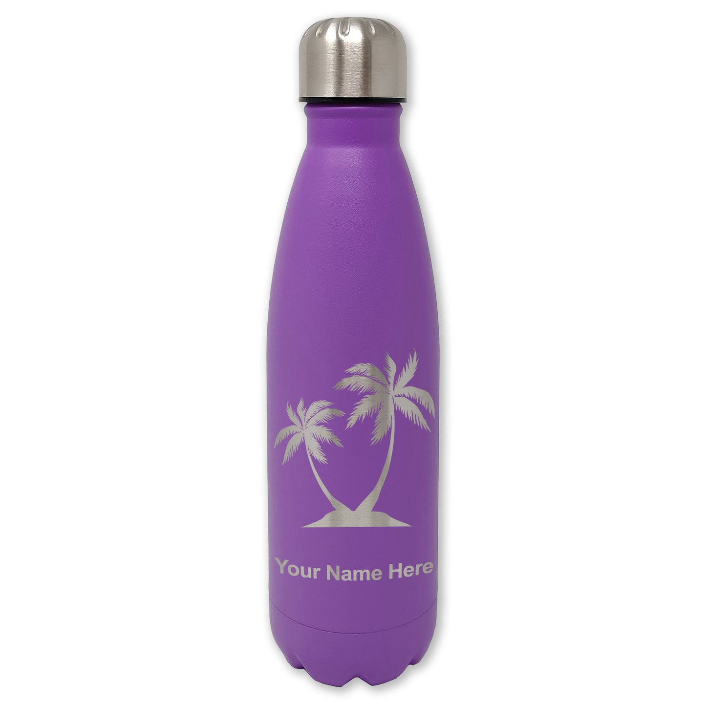 LaserGram Double Wall Water Bottle, Palm Trees, Personalized Engraving Included