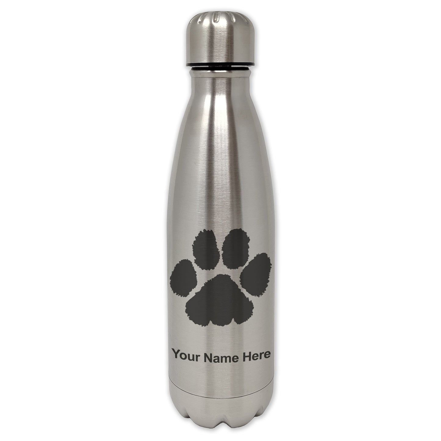 LaserGram Double Wall Water Bottle, Paw Print, Personalized Engraving Included