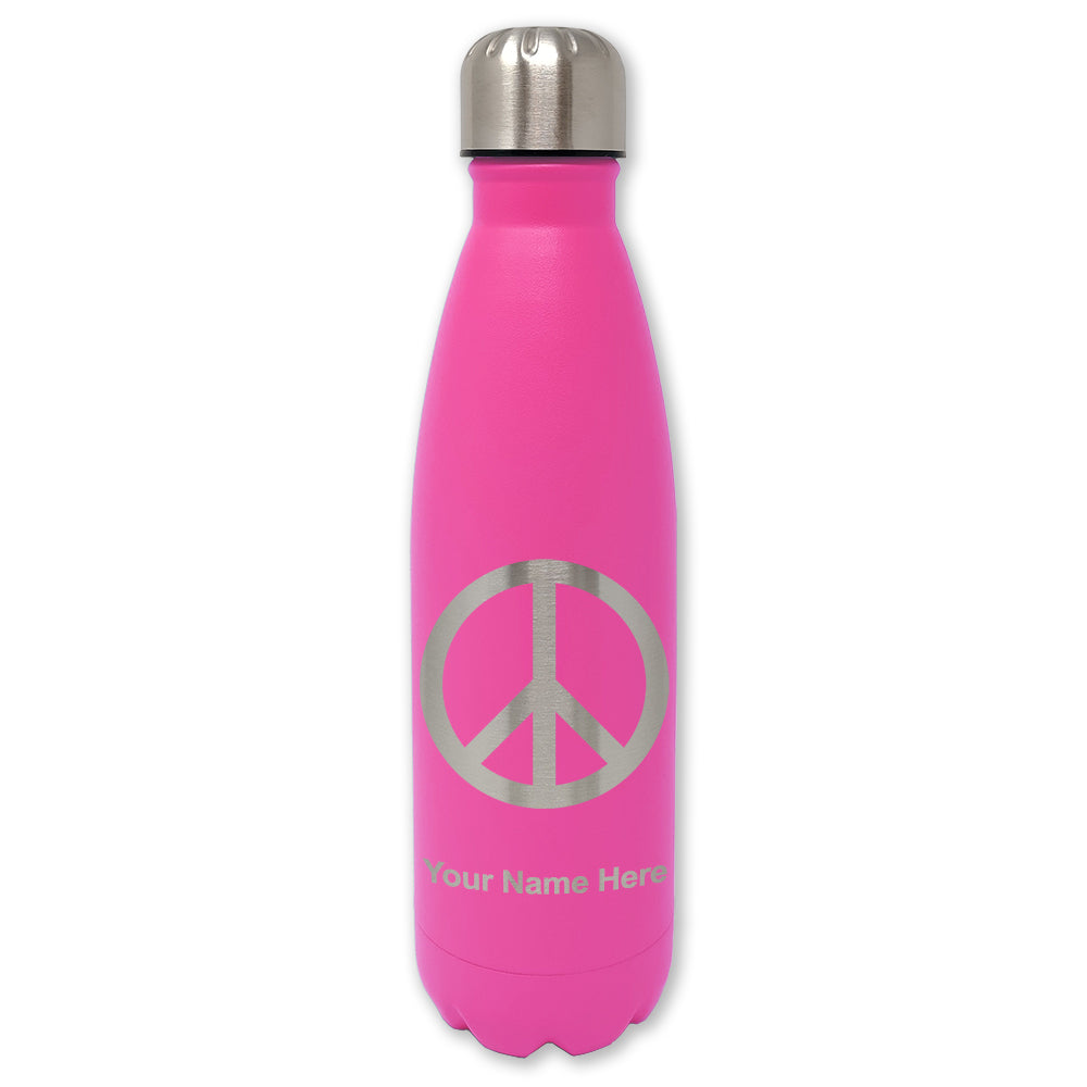 LaserGram Double Wall Water Bottle, Peace Sign, Personalized Engraving Included