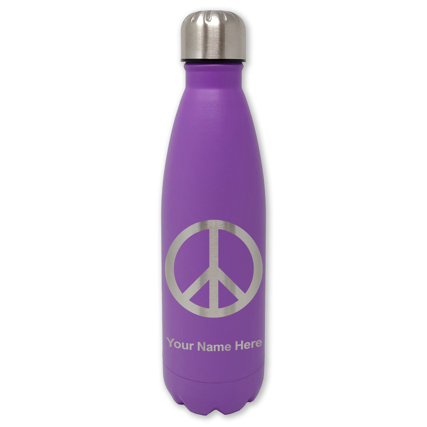 LaserGram Double Wall Water Bottle, Peace Sign, Personalized Engraving Included