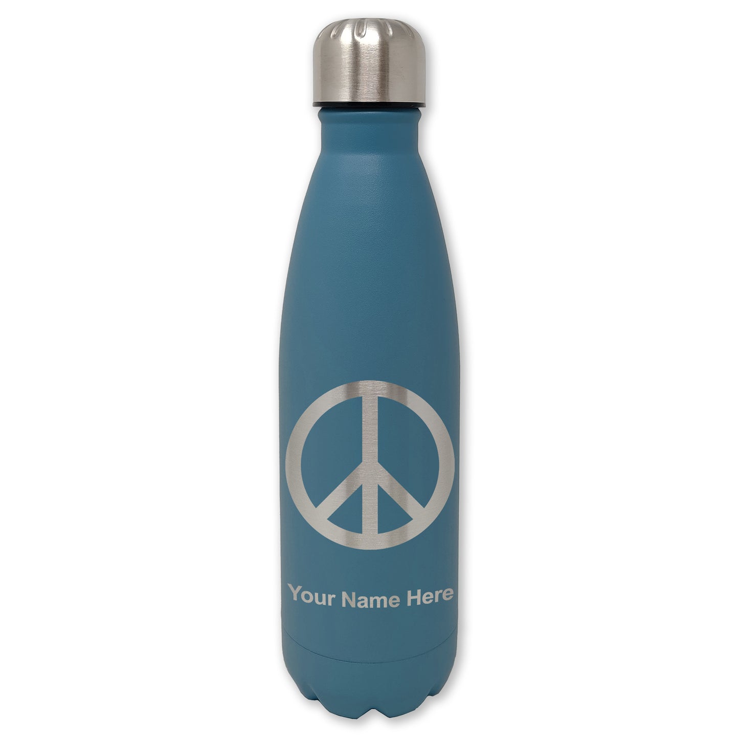 LaserGram Double Wall Water Bottle, Peace Sign, Personalized Engraving Included