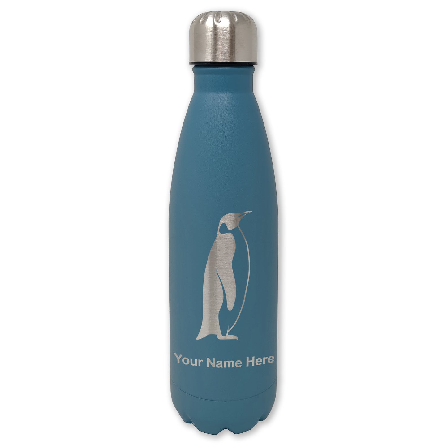 LaserGram Double Wall Water Bottle, Penguin, Personalized Engraving Included