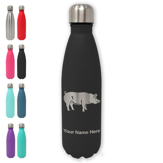 LaserGram Double Wall Water Bottle, Pig, Personalized Engraving Included