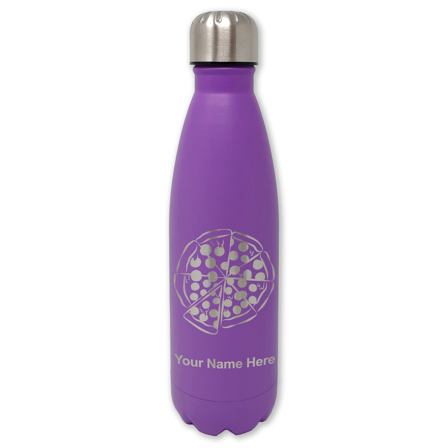 LaserGram Double Wall Water Bottle, Pizza, Personalized Engraving Included