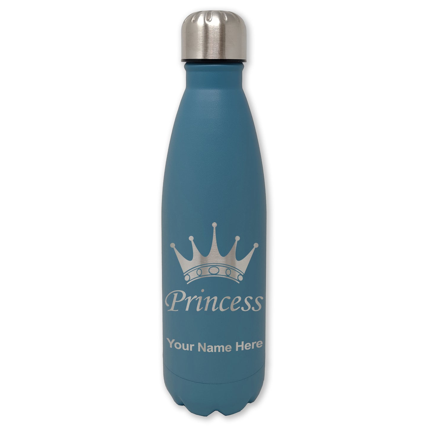 LaserGram Double Wall Water Bottle, Princess Crown, Personalized Engraving Included