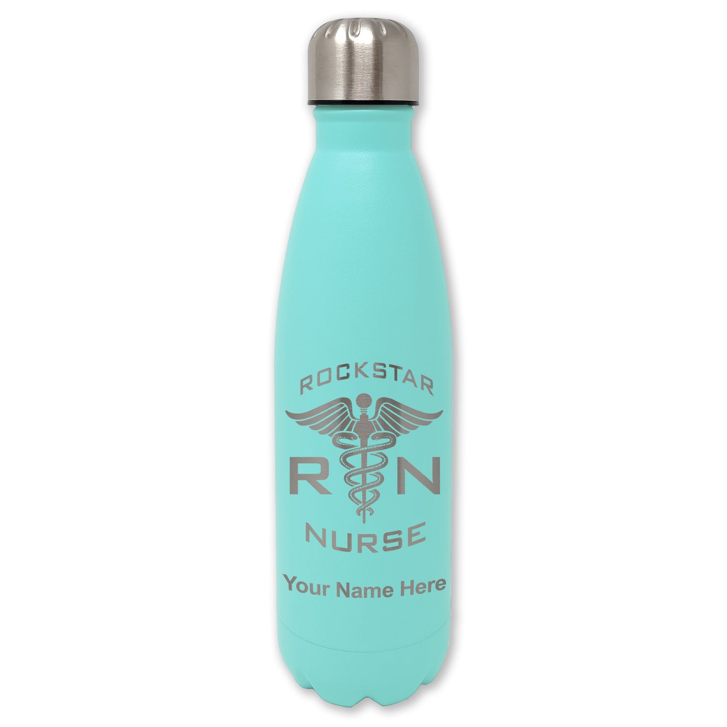 LaserGram Double Wall Water Bottle, RN Rockstar Nurse, Personalized Engraving Included