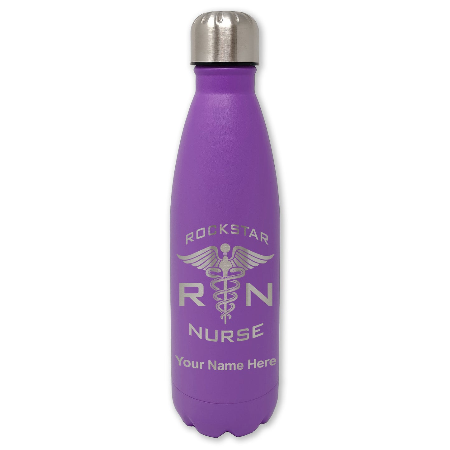 LaserGram Double Wall Water Bottle, RN Rockstar Nurse, Personalized Engraving Included