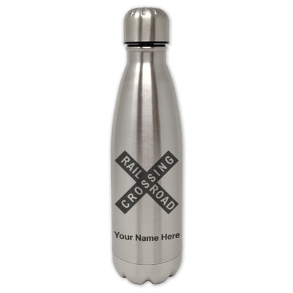 LaserGram Double Wall Water Bottle, Railroad Crossing Sign 1, Personalized Engraving Included
