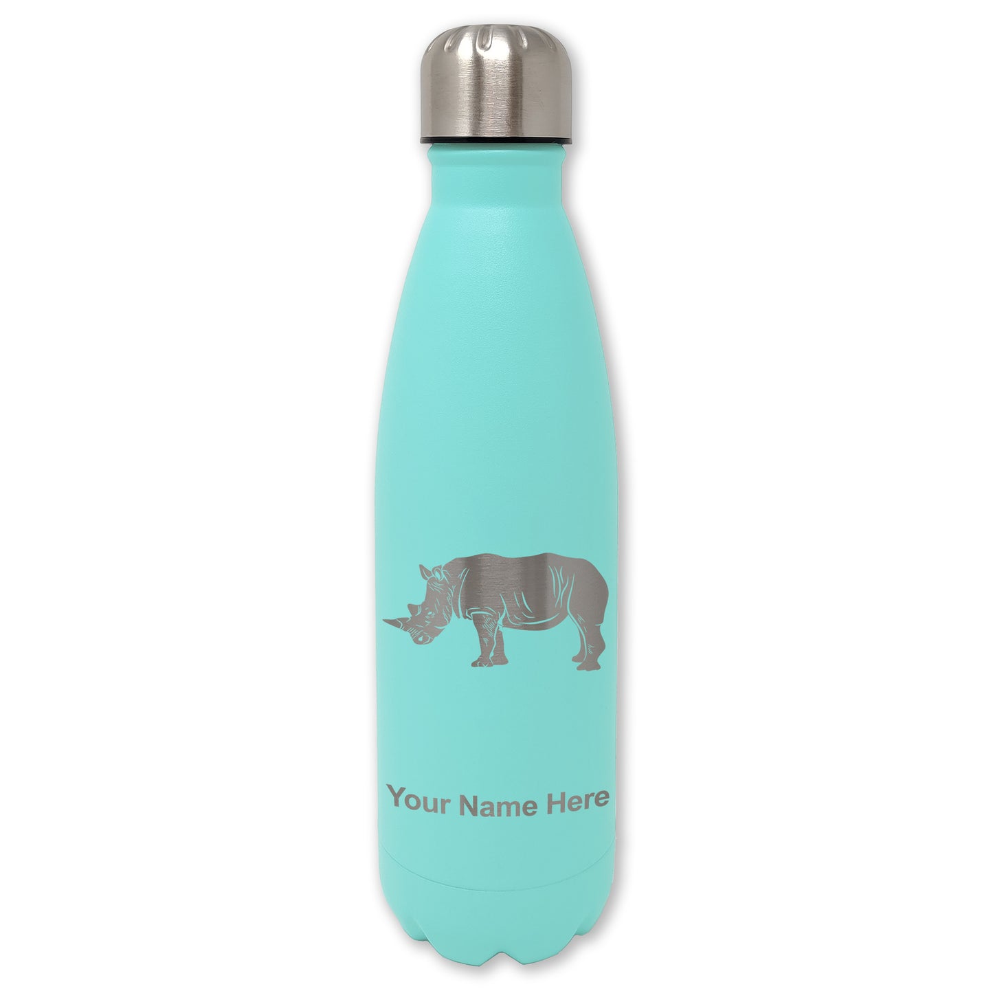 LaserGram Double Wall Water Bottle, Rhinoceros, Personalized Engraving Included