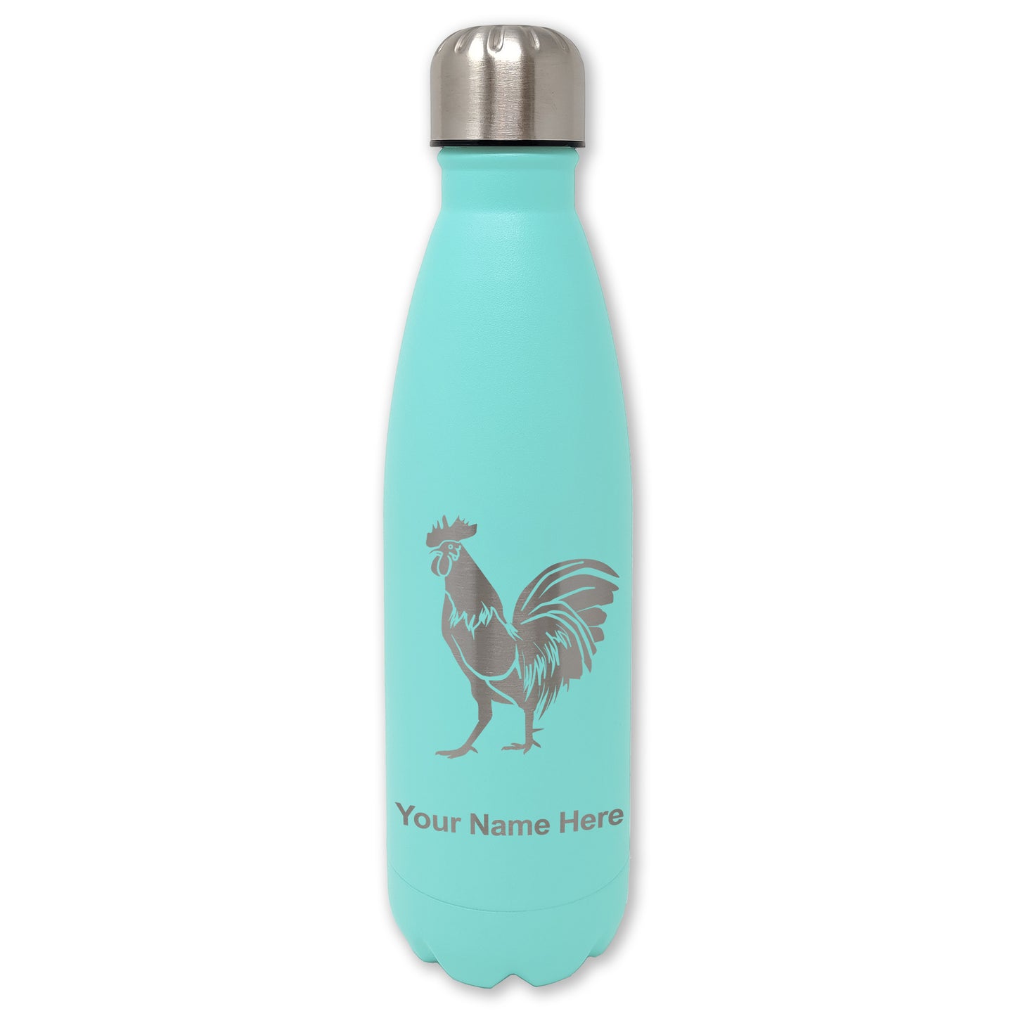 LaserGram Double Wall Water Bottle, Rooster, Personalized Engraving Included