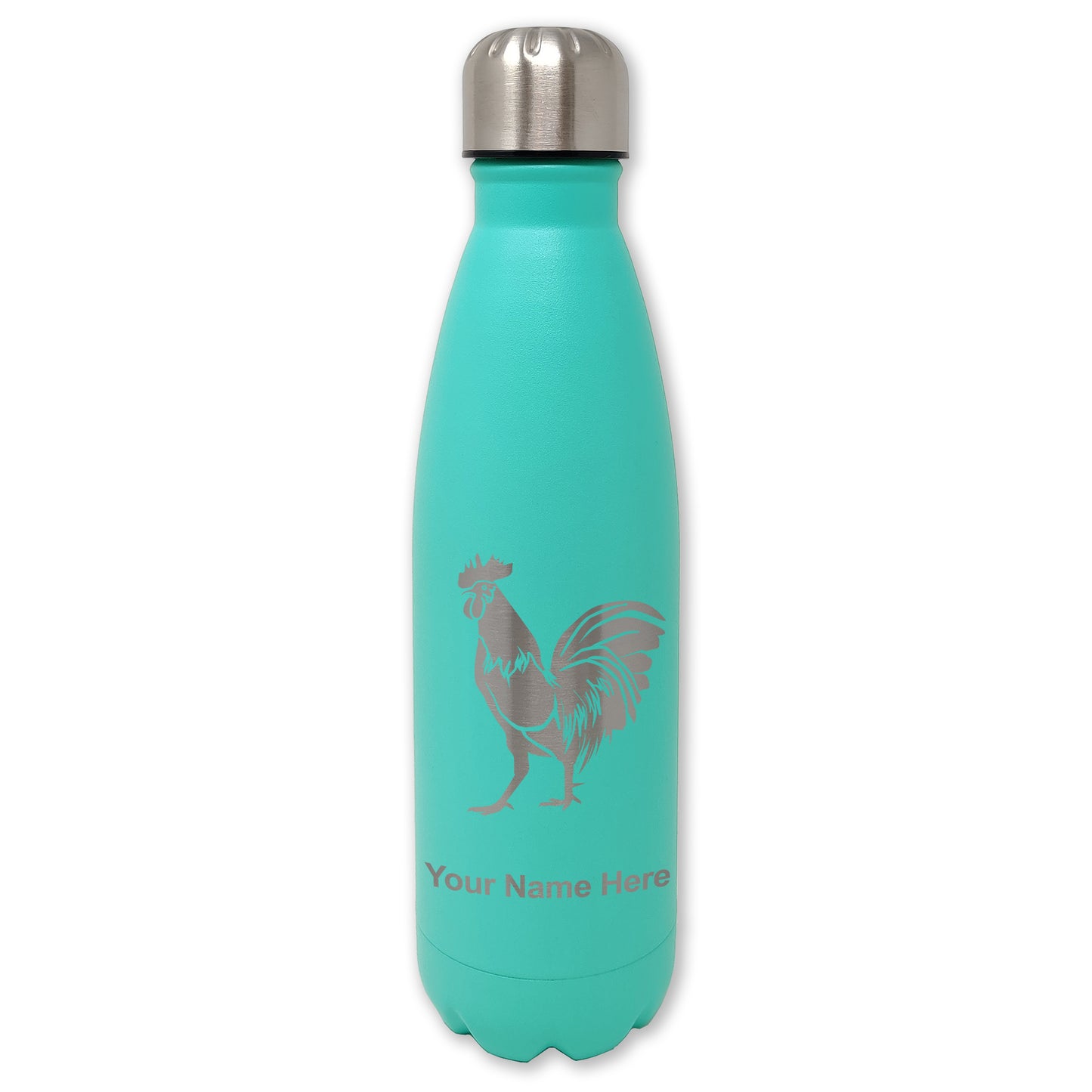 LaserGram Double Wall Water Bottle, Rooster, Personalized Engraving Included