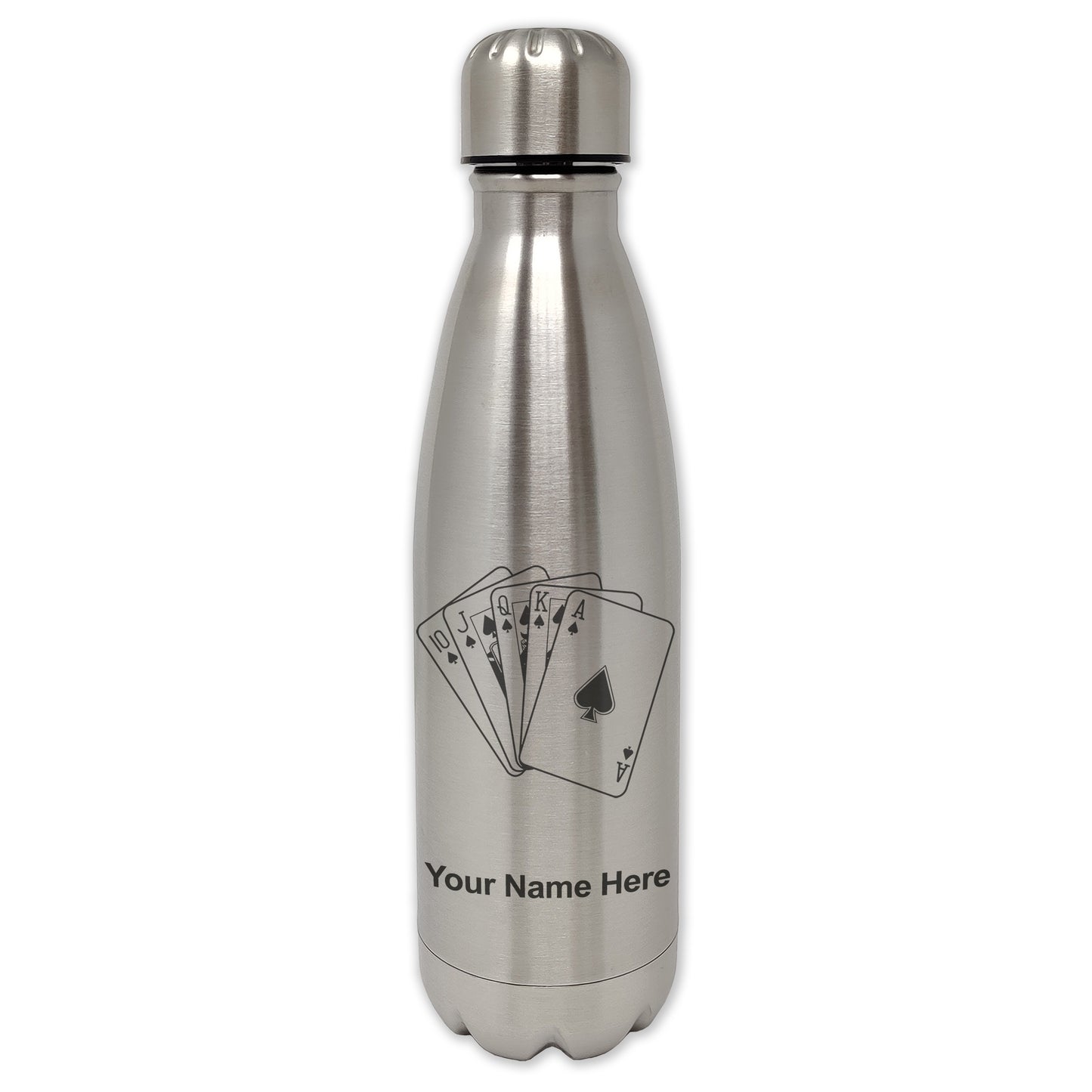 LaserGram Double Wall Water Bottle, Royal Flush Poker Cards, Personalized Engraving Included