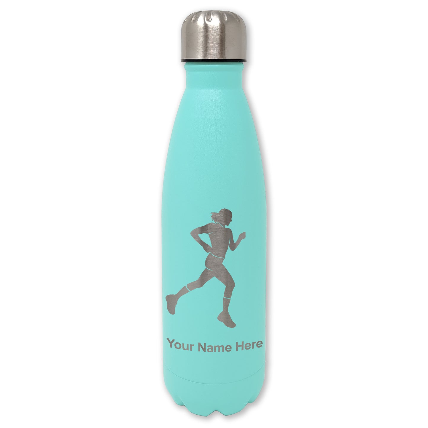 LaserGram Double Wall Water Bottle, Running Woman, Personalized Engraving Included
